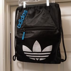 Adidas Black, White & Cerulean Blue Drawstring Backpack
